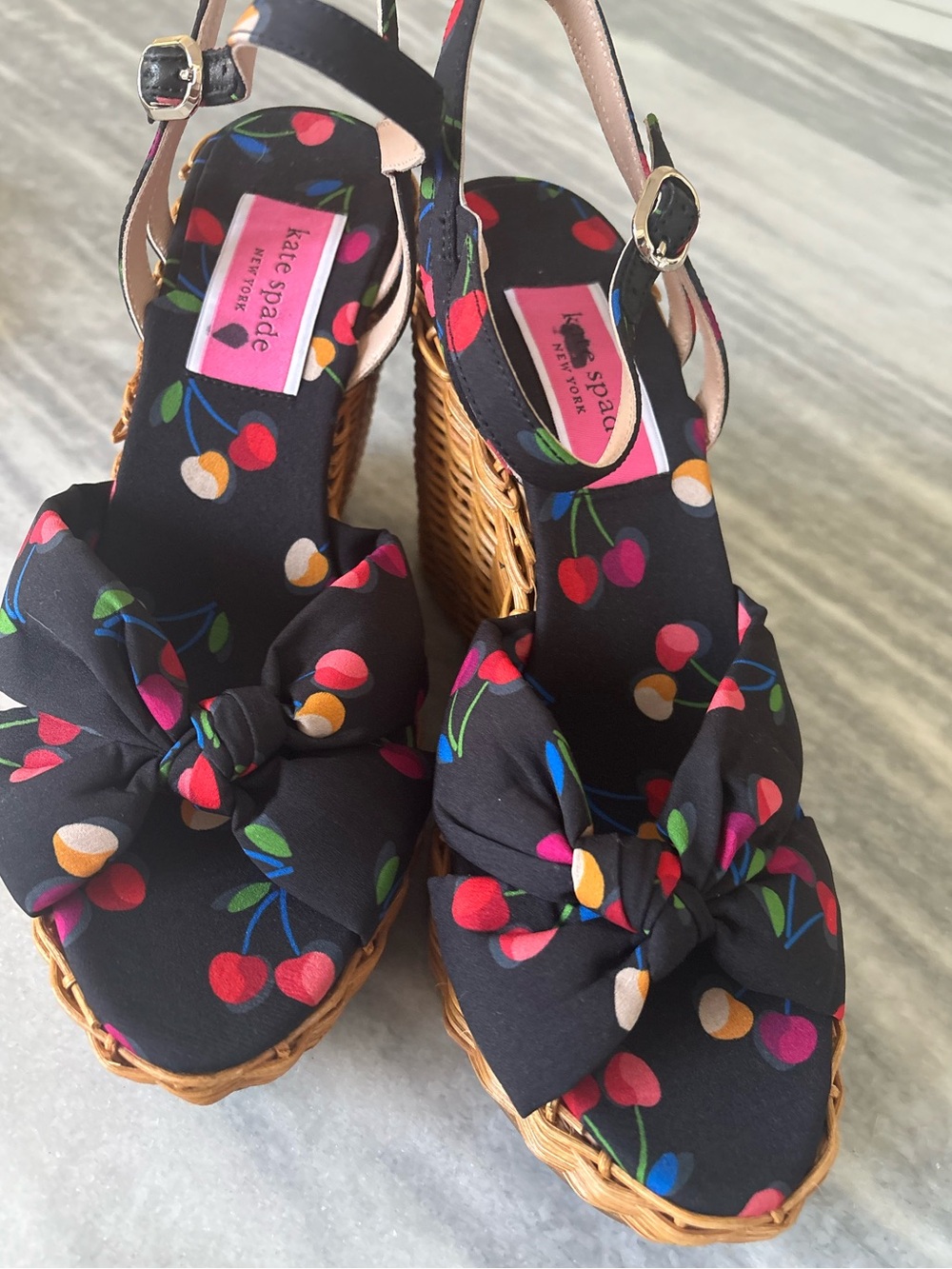 kate spade Black Cherry-Print Wedge Sandals size 9 brand new ! - Picture 13 of 14